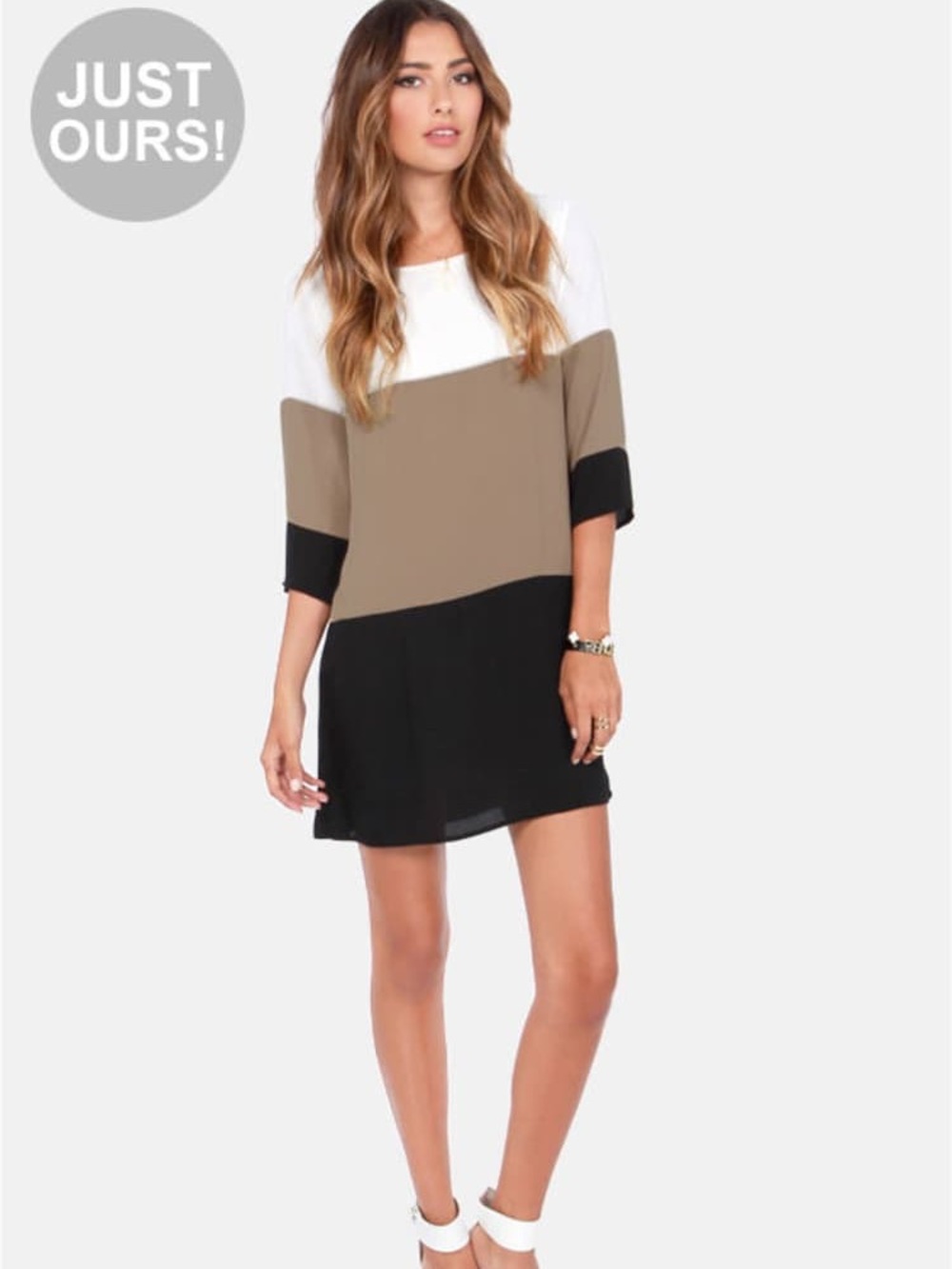 Lulus Citrus Grove Taupe Color Block Shift Dress - Picture 2 of 10